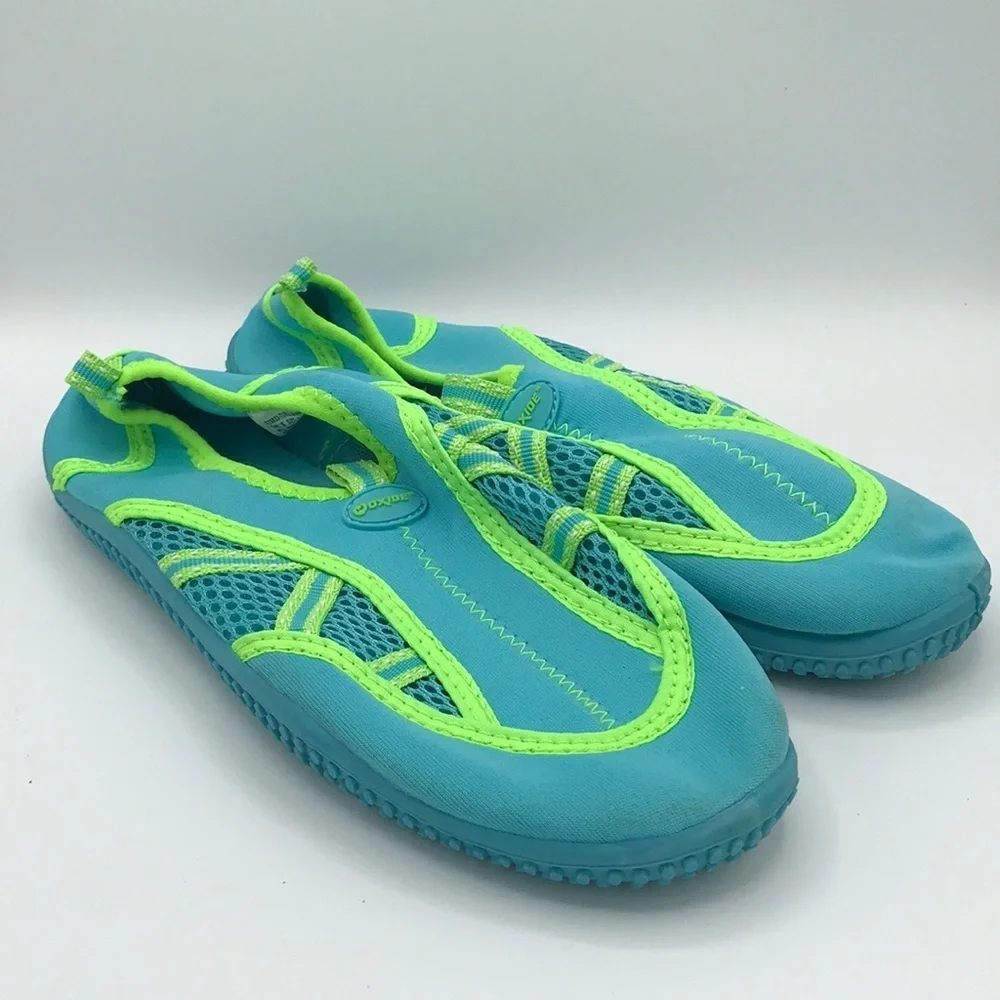 Oxide blue and lime green water shoes, size 5